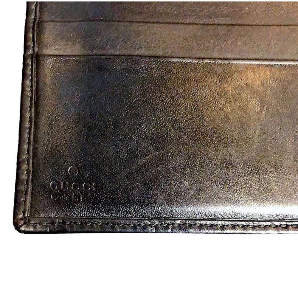 Men GUCCI Black Lambskin GG Guccismo Bifold Wallet With Billfold Coin Section